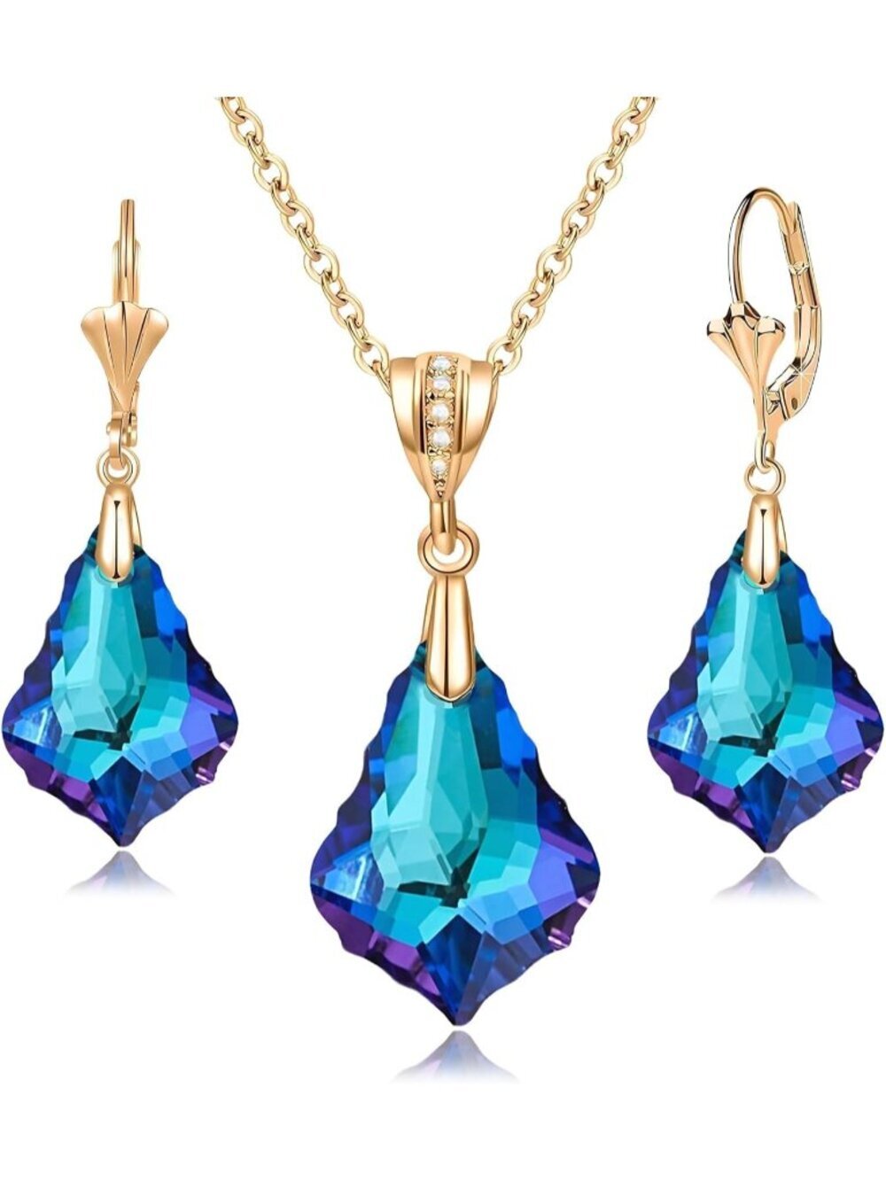 Women's Bermuda Blue Evevic Austrian Crystals Baroque Pendant Necklace Earring